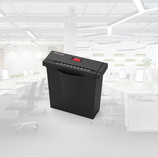 BRASQ Aktenvernichter mit Auffangbehälter Schwarz - 7 Liter - Aktenvernichter für Heim und Büro - P2 - 6mm Streifen - 6 Blatt