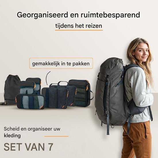 Packwürfel mit Kompression für Koffer und Rucksack inkl. Packsack, Midnight Escape - Schwarz