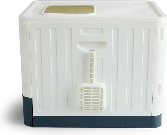 Lifa Living Faltbare Katzentoilette mit ausziehbarer Schublade - praktisch, tragbar und geräumig - Creme/Anthrazit