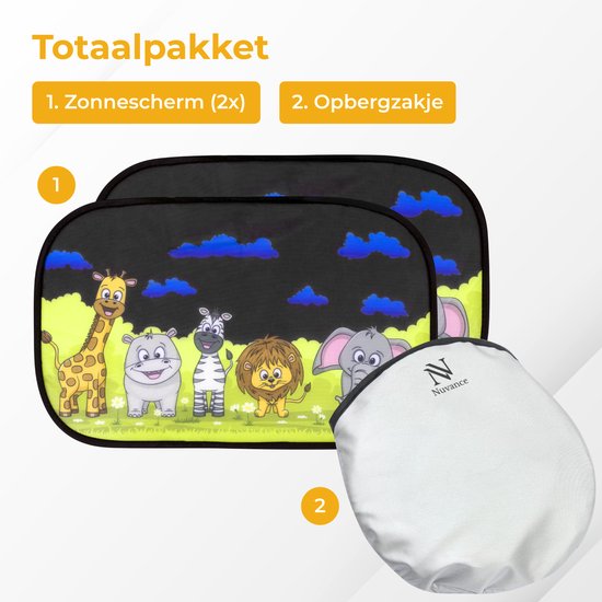 Nuvance Auto-Sonnenschutz – 2 Stück – mit UV-Schutz für Babys und Kinder – Sonnenschutz für Seitenfenster – selbstklebend – Einheitsgröße – Tiere