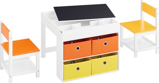 SoBuy KW Kindertischset - Weißes Holzaufbewahrungsset  - Mit Tafel