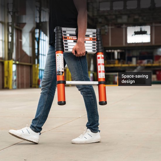 Batavia Teleskopleiter 2.63m - SoftClose & AntiSlip - Ausgezogene Länge 263cm - Anti-Rutsch - Patentierte Soft-Close - Max. Belastung 150kg - Arbeitshöhe 363cm - Giraffe Air