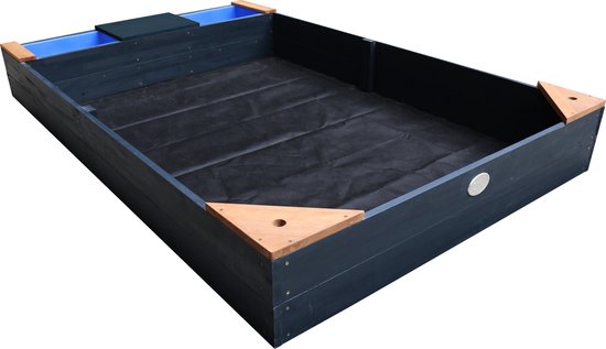 AXI Kelly Sandkasten mit Wasserbecken und Bank Anthrazit/Braun – mit 2 blauen Becken – inklusive Abdeckplane und Bodenvlies