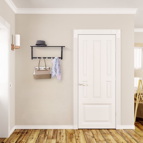 Wandgarderobe hängend - mit Ablage - 5 Haken - Metall - 28 x 65 x 25 cm - schwarz
