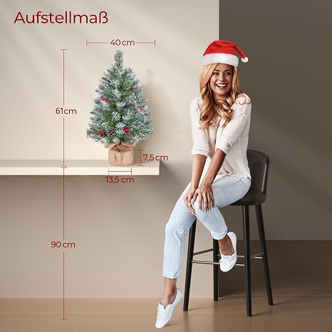 Yaheetech Mini-Kunstweihnachtsbäume 61 cm – 2er-Set – Schnee – LED-Beleuchtung