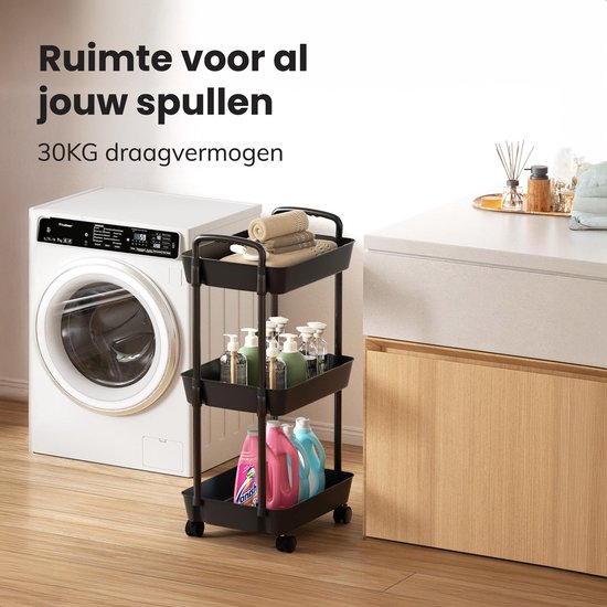 Küchenwagen auf Rädern - 3 Schichten - Regal - Servieren - Wagen - Schrank - Lagerung - Duschkabinen stehend - Regal - Schwarz - Luft