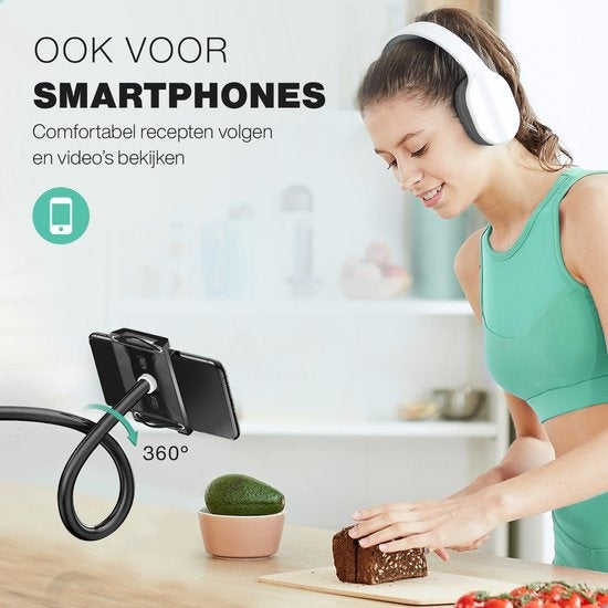 LURKÂ® Tablet-Halterung flexibel und verstellbar - Telefonhalterung Ergonomisch - 70cm lang - 4 bis 11 Zoll - Universal - Schwarz