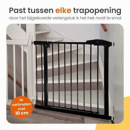 Goliving Treppengitter - Klemmmontage ohne Bohren, inkl. Verlängerung - erweiterbar - 78-93 x 6 x 85 cm - Schwarz