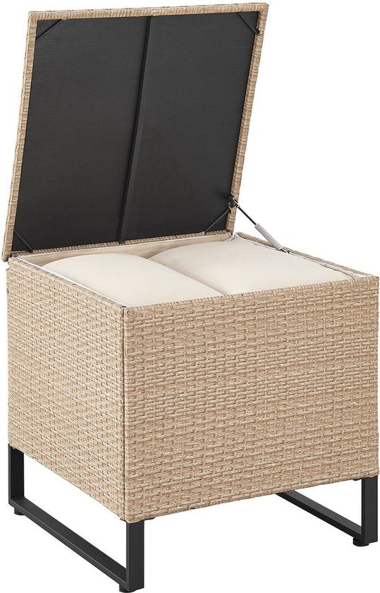 Juskys Lounge Set / Garten Set Santorini - Polyrotan - Modular - Creme - Inkl. Tisch & Aufbewahrungsbox