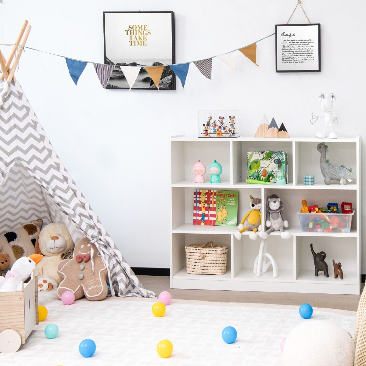 Coast Kinderbücherschrank – 3 Ebenen – 8 Einlegeböden – weiß – 122 x 32 x 93 cm