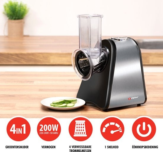 alpina Elektro-Gemüsehobel - Mandoline - 4 Trommelklingen aus rostfreiem Stahl