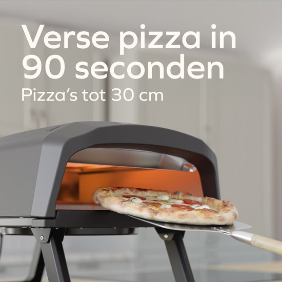 KitchenBrothers Pizzaofen - Elektrisch - Tischmodell - PFAS-frei - Zusammenklappbar - Pizzastein - Pizzabäcker - Pizzaofen für draußen und drinnen - Schwarz/Grau