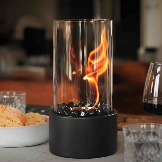 Travelhawk Luxus-Tischkamin – Dekokamin – 480 ml – inkl. Zubehörset – Außenkamin – für drinnen und draußen – Bioethanol-Kamine – Schwarz