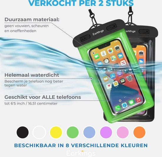 Wasserdichte Handytaschen - Drybag 2er Set - Unterwasser Handytasche für alle Handys - Wasserdichte Handytasche Earkings - Schwarz & Grün