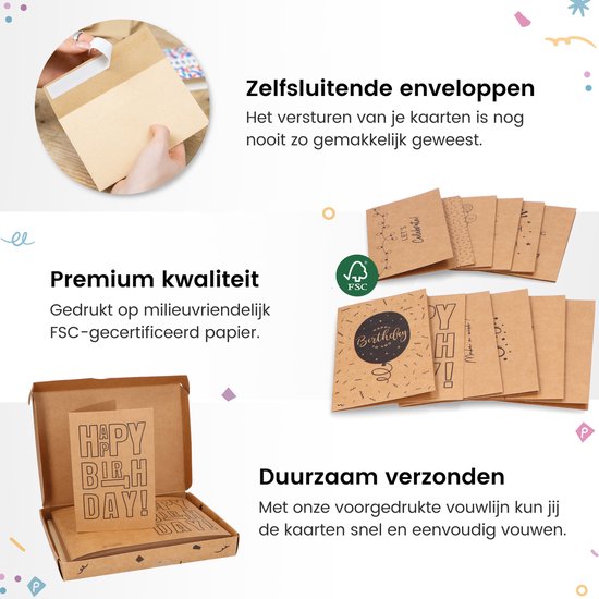 Partizzle 36x haltbare Geburtstagskarten mit Umschlag - Postkarten verschicken - lustige Kraft-Geburtstagskarten - Erwachsene - 15x10 cm
