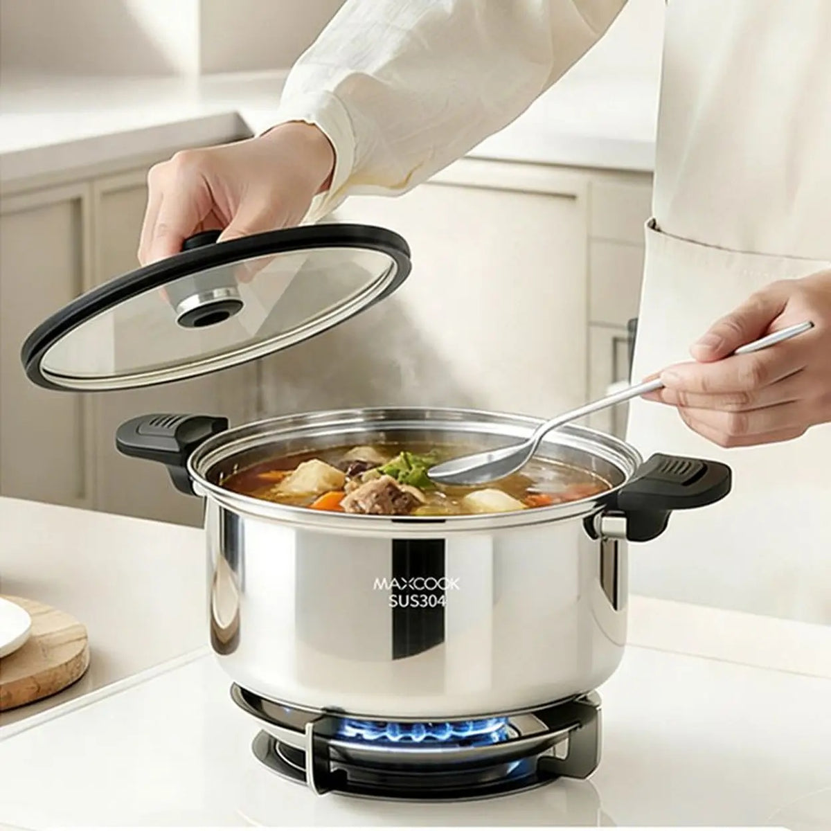 Maxcook Mikrodruck-Suppentopf mit Deckel – Edelstahl 304 – 24 cm – 6 l