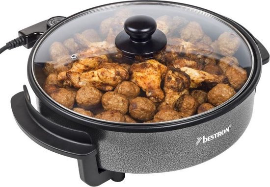 Bestron Elektrische Bratpfanne – AHP1200TGKL – Ø 30 cm – 1500 W – Maximale Temperatur 240 °C – Schwarz