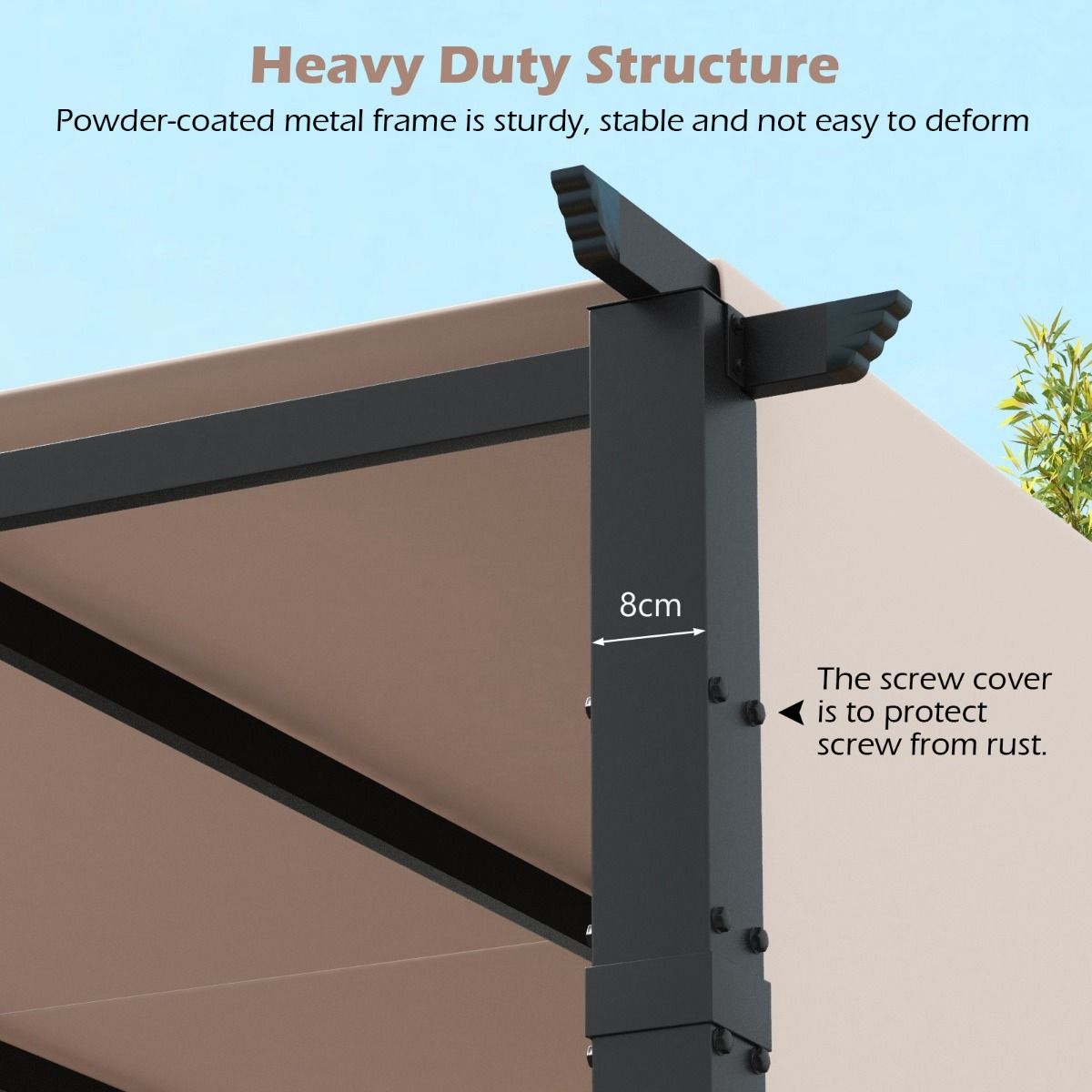 Coast Pergola - 305 x 305 cm - Beige - Flachdach und einziehbarer Sonnenschirm - Luxuriöse Metall-Gartenüberdachung mit 2 verstellbaren Sonnenschirmen