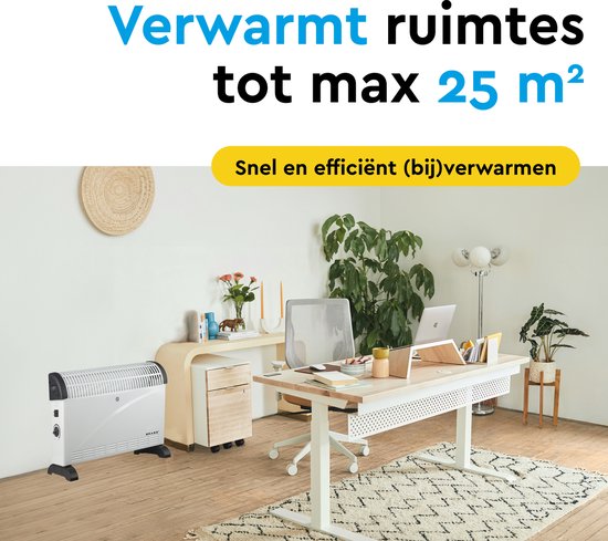 BRASQ Elektroherd mit Konvektor - Elektroherd - Kompakt und leise - Einstellbarer Thermostat 750/1250/2000 Watt - Heizung weiß - CH300