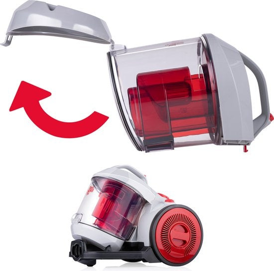 Dirt Devil Staubsauger ohne Beutel - V8221 - 800W - HEPA 12 Filter - Reichweite von 7.5M - mit Kombibürste, Kierzuugmond und Möbelaufsatz - 4.3KG - Staubsammelbox 2.2L - Grau/Rot
