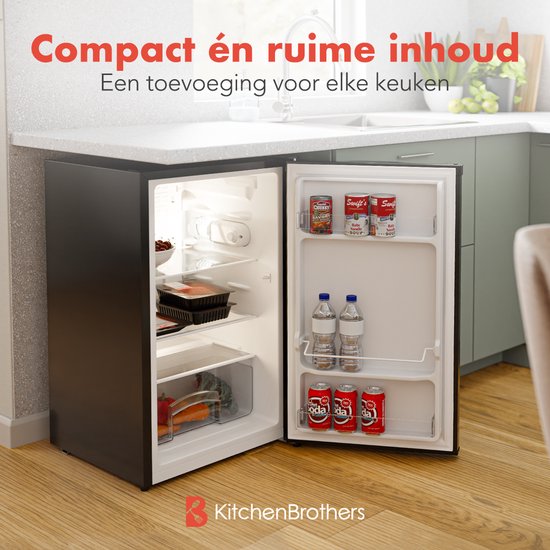 KitchenBrothers Tischkühlschrank - 88L - Freistehend - Schwarz - Kompakter Minikühlschrank mit verstellbaren Ablagen