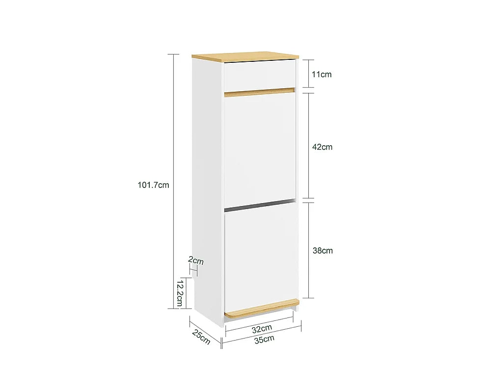Sobuy Abfallbehälter mit Fußpedal und Schublade – Weiß in hellem Eichen-Look – 35 × 25 × 101,7 cm