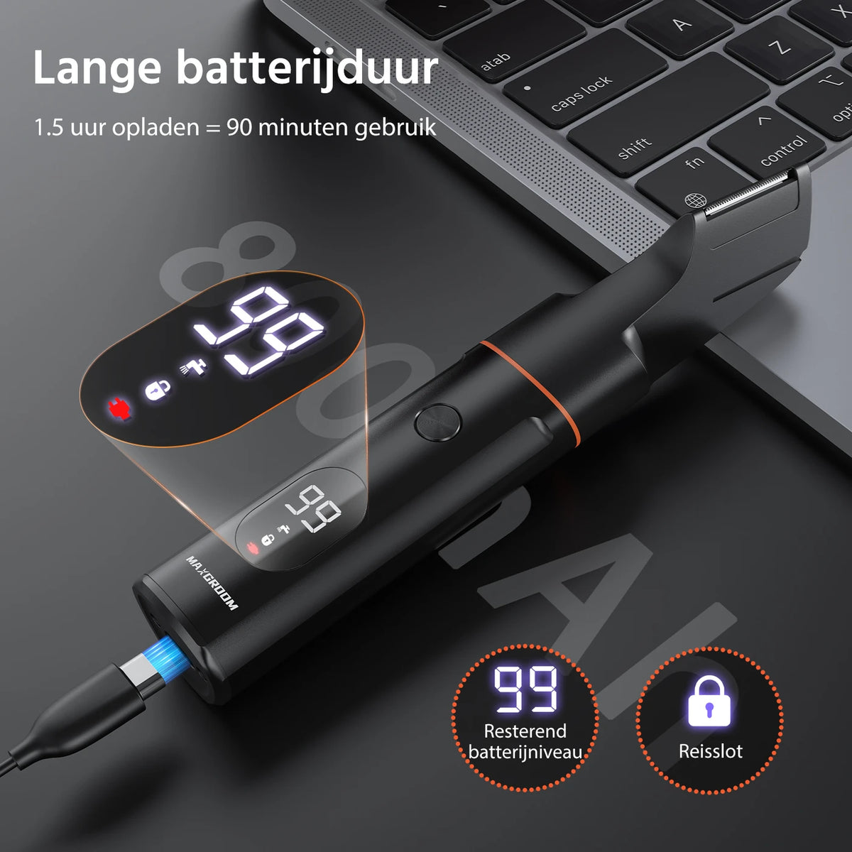 MAXGROOM 7-in-1-Körpertrimmer – kabellos – 1–9 mm – IPX6 wasserdicht – 90 Min. – LED-Anzeige – magnetische Aufsätze