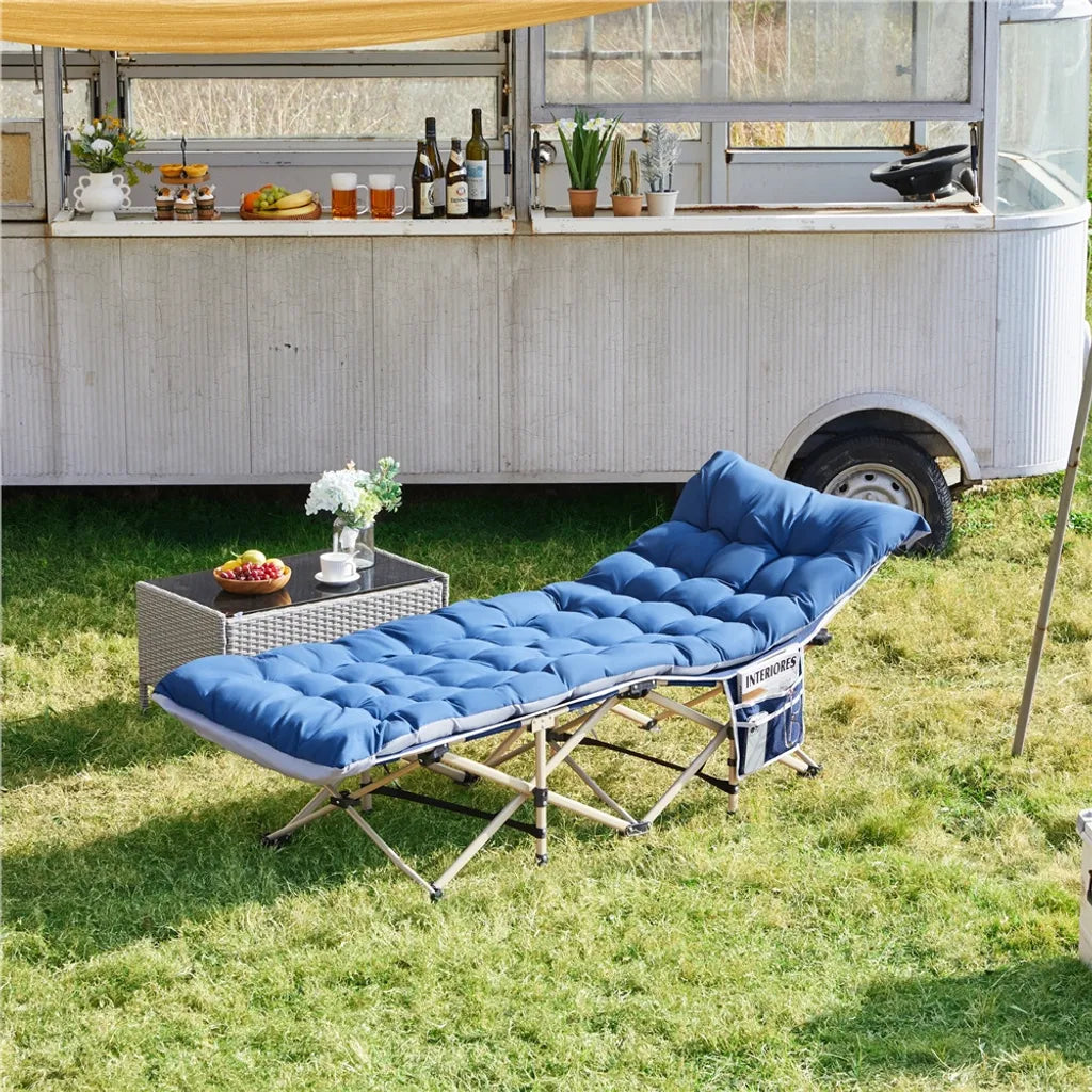 Yaheetech Camping Bett mit Matratze 191 × 67 × 56 cm - Blau - faltbares Feldbett mit Tragetasche und Seitentasche