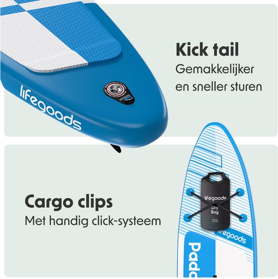 LifeGoods PaddlePro SUP Board Pro - Pro Set - Aufblasbares Paddle Board - Max. 150KG - 320x81cm - Himmelblau