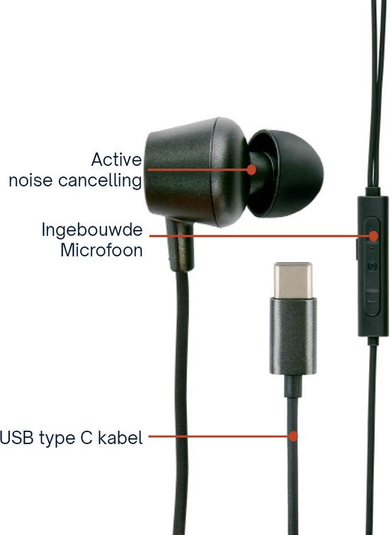 Grundig Earbuds mit Kabel USB C - In-Ear Earbuds mit Kabel 120cm - Ohrhörer mit Mikrofon - Geeignet für iPhone, Samsung und Tablet - Aktive Geräuschunterdrückung - Schwarz