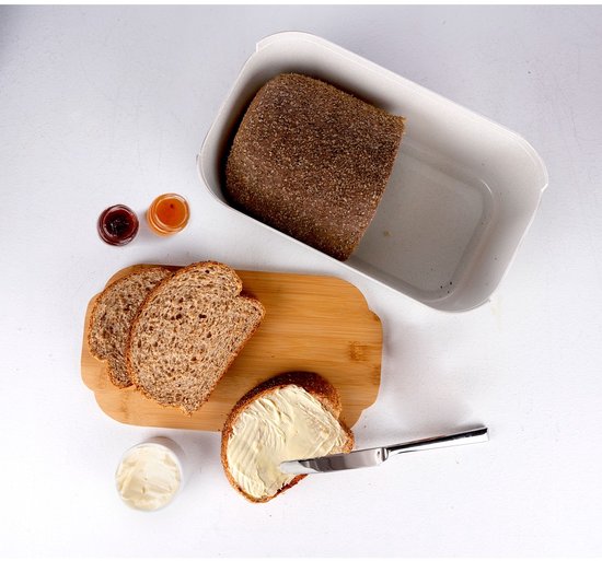 alpina Brotaufbewahrungsbox 33 x 18,5 x 12 cm – Brotkasten mit Bambusdeckel – Deckel auch als Schneidebrett verwendbar – Kompaktes Format – Zur Aufbewahrung von Brot – Küchenzubehör