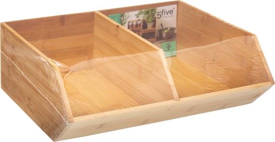 5Five Stapelbarer Aufbewahrungskorb mit 1 Fach – L 18 x B 15,5 x H 12 cm – Bambusholz – hellbraun