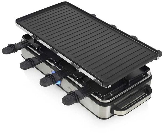 Princess Gourmet-Set 162645 – Raclette für 8 Personen – Einstellbarer Thermostat – 1400 W – 2 Meter langes Kabel – Wendbare Bratplatte – 8 Pfännchen – Edelstahl