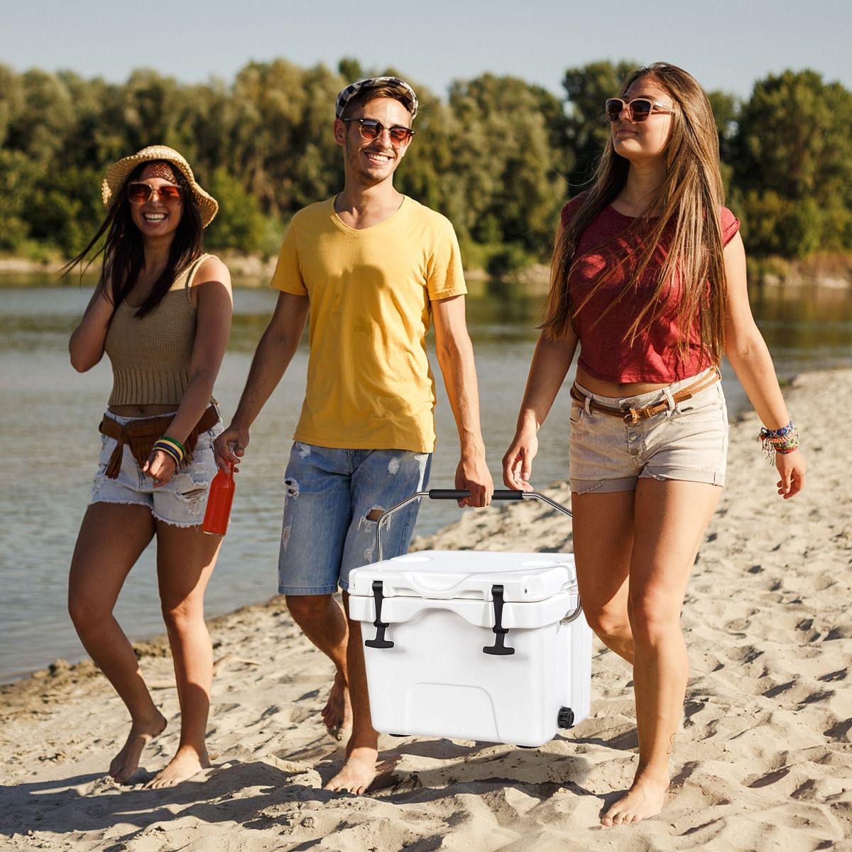 Coast Kühlbox – 15 Liter – mit Tragegriff und Auslaufstopfen – 2 Becherhalter – weiß
