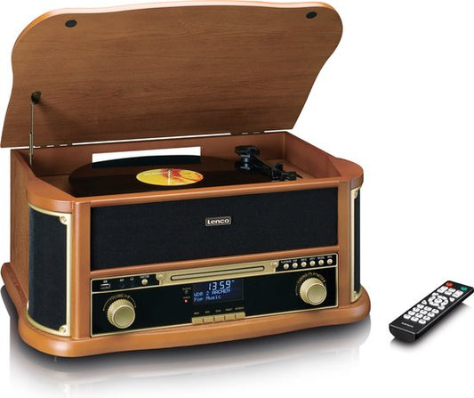 Klassischer Phono-Retro-Schallplattenspieler - Bluetooth - Auto-Stopp - DAB-Radio-CD- und Kassettenspieler - TCD-2571WD - Holz