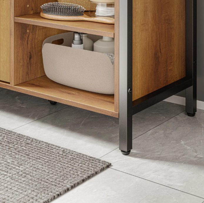 SoBuy Waschbeckenunterschrank 90 x 30 x 60 cm – Braun/Schwarz – 2 Türen – 3 Einlegeböden
