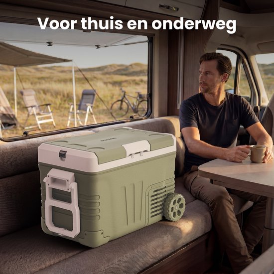 Auronic Electric Cool Box - Kompressor - 2 Zonen - 33L - 12/24V und 240V - Kühlen und Gefrieren - Campingkühlschrank - Frigobox Auto - Mit Rädern und Griff - Grün
