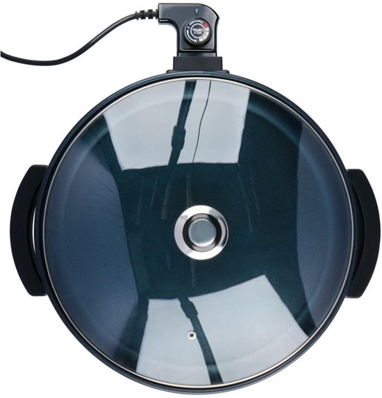 Alpina Pfanne – Party-Pfanne mit Deckel und Thermostat – Antihaftbeschichtung zum Braten und Warmhalten – 1500 W elektrische Pfanne mit Glasdeckel – Cool-Touch-Griffe – Ø 40 cm