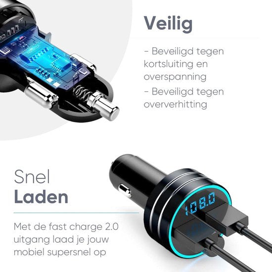 Trendfield FM Transmitter Bluetooth 5.0 - Carkit USB 3.0 Fast Charging - Autozubehör - Musik kabellos über Spotify oder Youtube hören