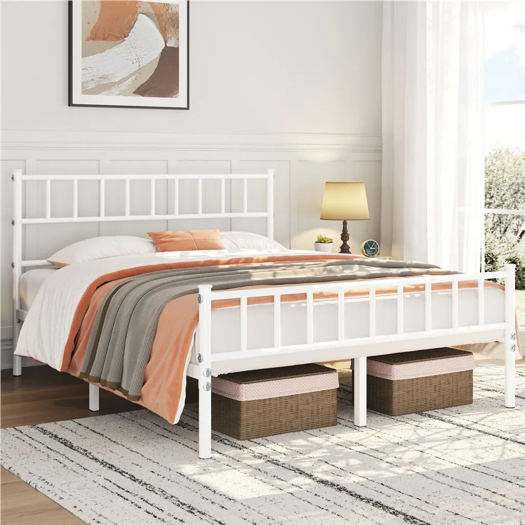 Yaheetech Metallbett 160 x 200 cm – Lattenrost – Kopf- und Fußteil – Weiß