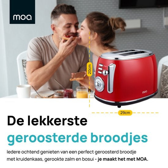 MOA Retro-Toaster - 6 Heizstufen - 2 extra breite Schlitze - 850W - Aufwärm- und Auftaufunktion - Rot - T3R