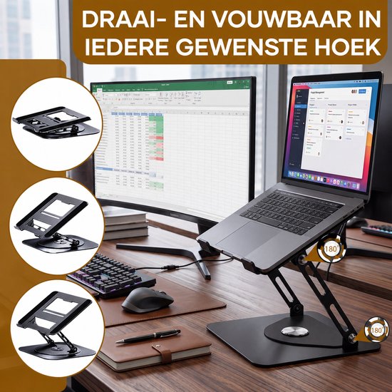 Villux Laptop-Ständer, ergonomisch – Verstellbarer Laptop-Ständer – Laptop-Halterung – Laptop-Ständer – Laptop-Erhöhung – Zusammenklappbarer Laptop-Ständer – Inklusive E-Book – Inklusive Mauspad