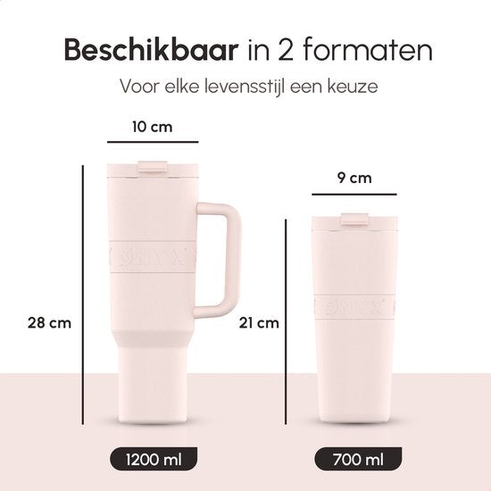 ONYX Trinkflasche mit Strohhalm 1,2 Liter - Wasserflasche für Kinder & Erwachsene - Thermosbecher Reisebecher - Motivationstrinker - Trinkbecher für die Schule - Pink