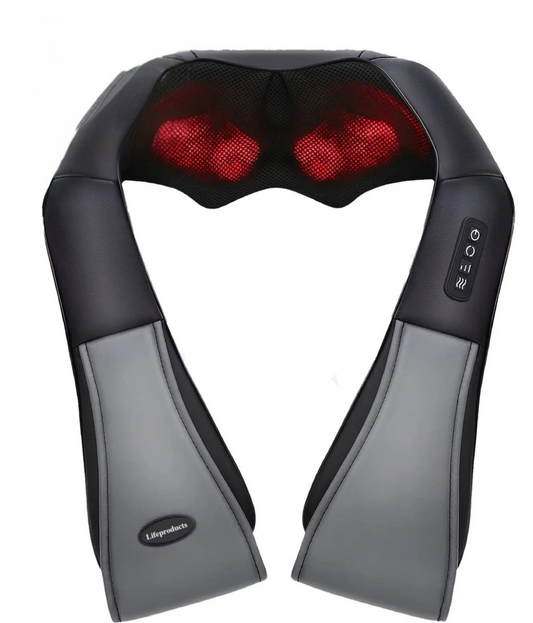 Lifeproducts Wiederaufladbares Shiatsu-Massagekissen - Kabelloses beheiztes Nacken- und Rückenmassagegerät