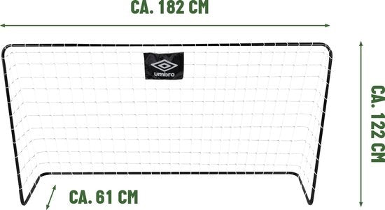 Umbro Fußballtor - Fußballtor 182 x 122 x 61 cm - Fußballtor groß - leicht zu bewegen - Outdoor-Spielzeug für Kinder und Erwachsene - Fußballtrainingstor - Metall - Schwarz/Weiß