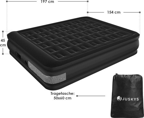 Juskys Selbstaufblasende Luftmatratze Sapri L - Schwarz - 197 x 154 x 45 cm - inkl. Aufbewahrungsbeutel