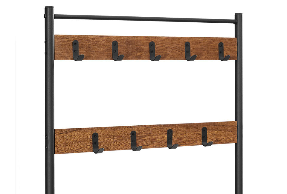 Home&Comfort Multifunktionale Garderobe, Schuhregal und Bank in 1 - 70x32x177 cm - Holzoptik & Schwarz