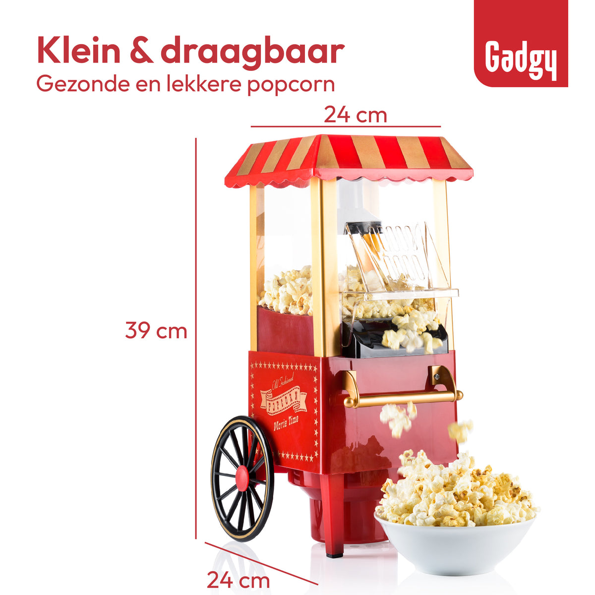 Gadgy Popcornmaschine - Klassische Popcornmaschine - Heißluft, fettfrei - 39 x 24 cm - 1200 Watt