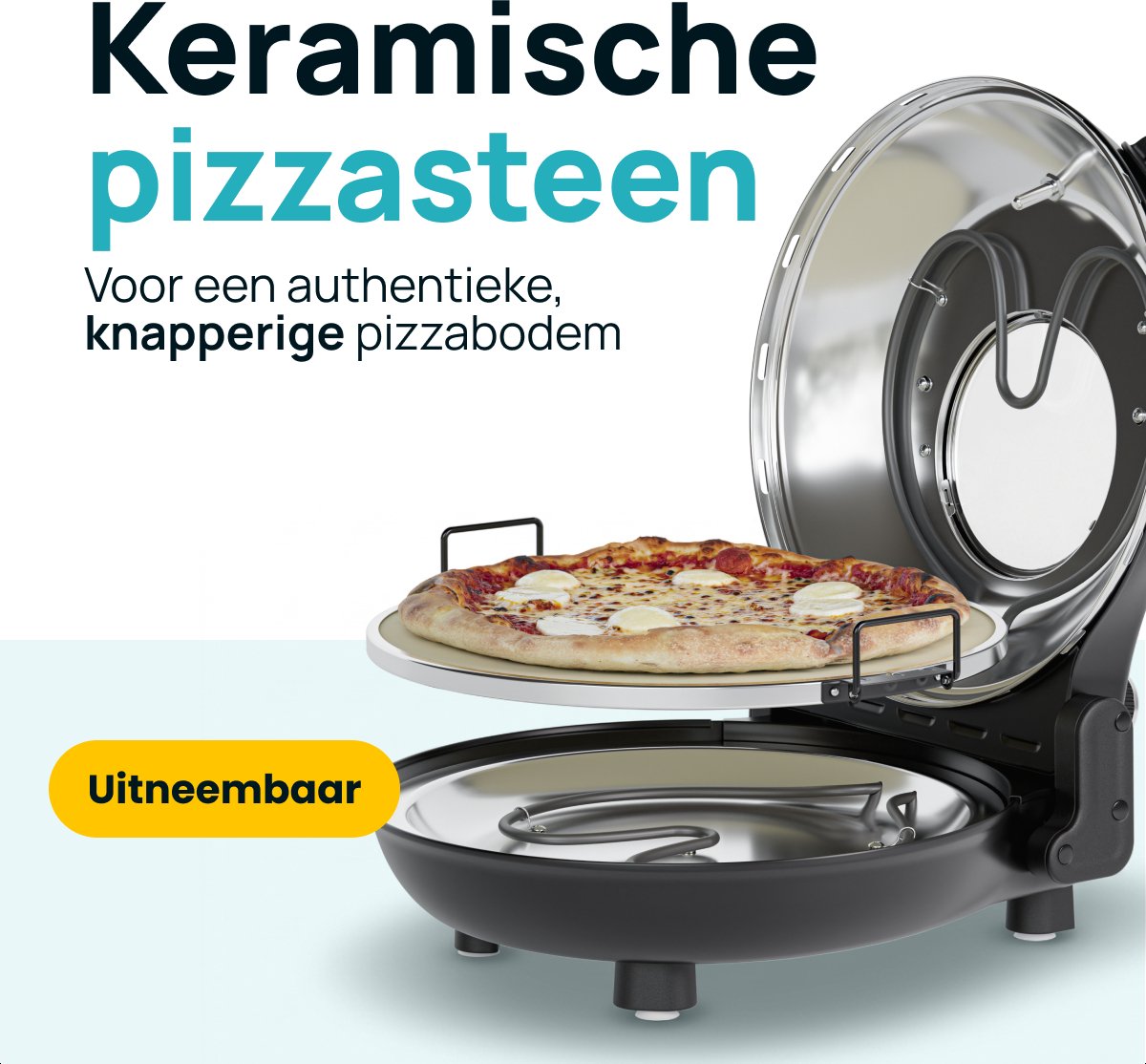 MOA Elektrischer Pizzaofen – Bis zu 400 °C – 30,5 cm Pizzastein – Einstellbare Ober- und Unterhitze – Inklusive 2 Bambus-Pizzaschaufeln – Schwarz
