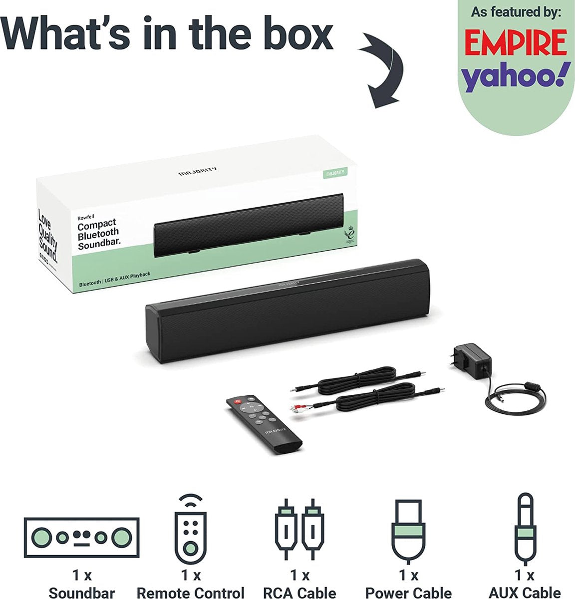 Majority - Bowfell Compact Soundbar - Bluetooth - Optisch - USB - 50W - Schwarz